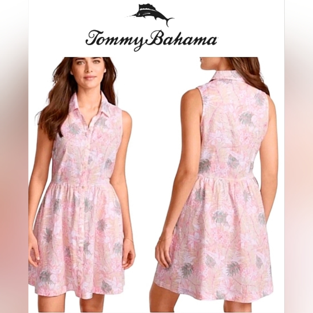 Tommy Bahama Sleeveless Linen DressPink White Que Sera Serafina Print Small